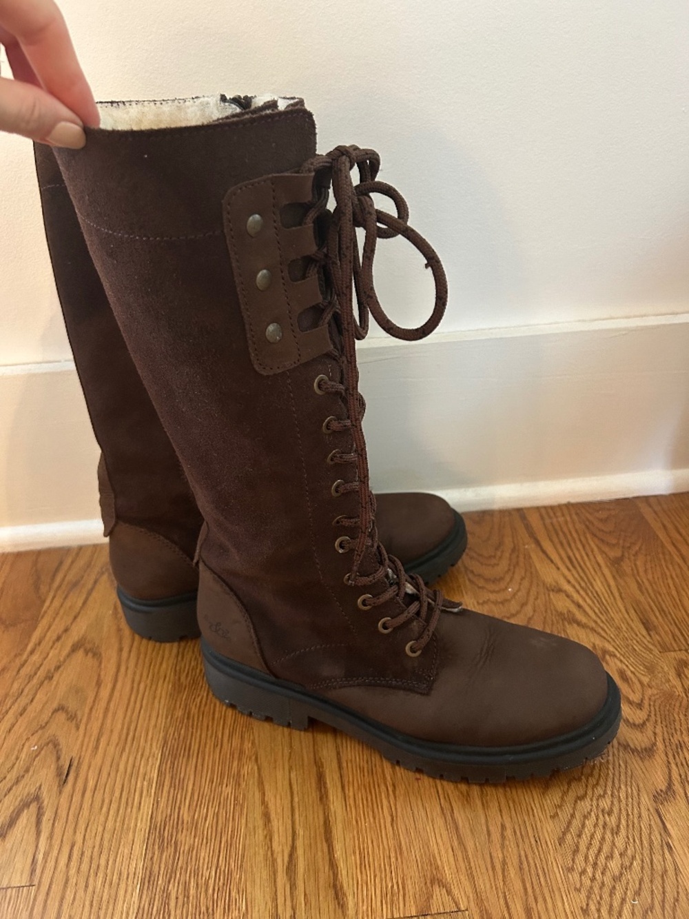 Bos & Co Axe Lace Up Boot Dark Brown Nubuck Suede Wool-Lined Waterproof Size 8